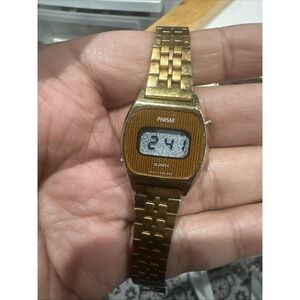 Working PHASAR SEARS AND ROEBUCK WATCH Gold Tone Quartz Digital Women 23mm Fit 7